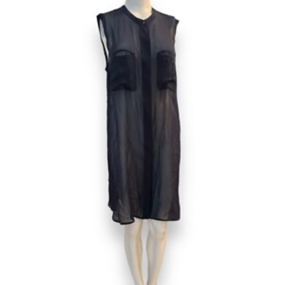Vince Blk Sheer Mini Button Dress